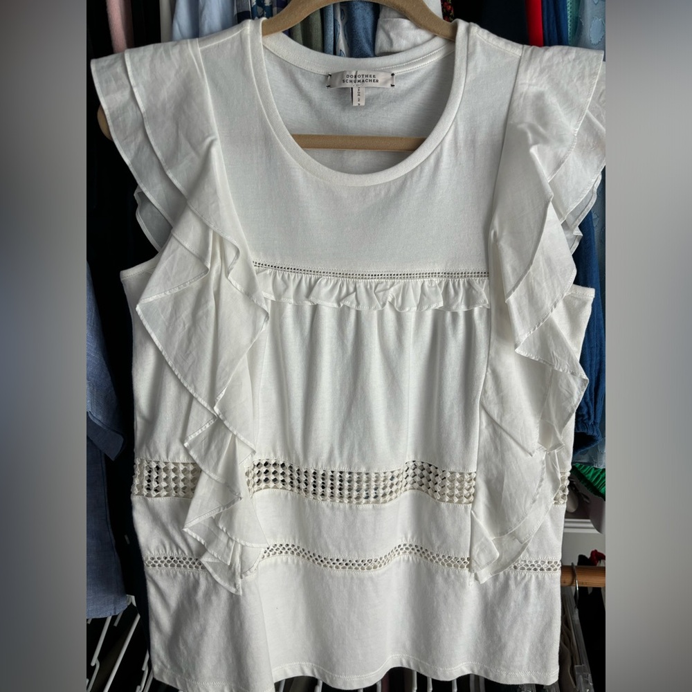 Chic White Ruffle Cotton Blouse